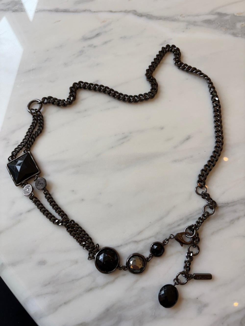 Worth Gunmetal Faceted Black Stone belt